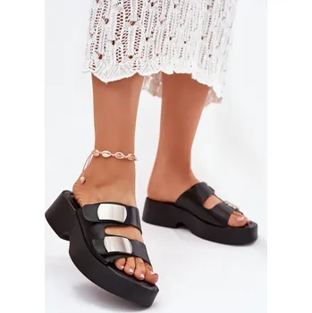 Dámské žabky Dámské pantofle s pásky eko kůže černé Falenisse 39