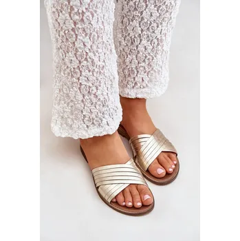 Dámské žabky Kožené dámské pantofle Lewski Shoes 3682 zlaté 41