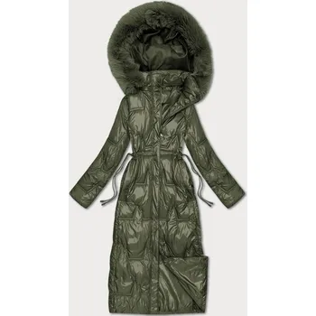 Dlouhá dámská prošívaná zimní bunda v barvě khaki (T2-2221#-22) odstíny zelené XL (42)