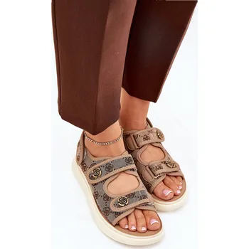 Dámské sandále Dámské Vzorované Textilní Sandály Se Zlatými Detaily Khaki Pefese 39