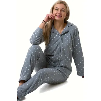 Dámské pyžamo Pyžamo dámské teplé hřejivé šedé puntíky 1Z1748 šedá xl