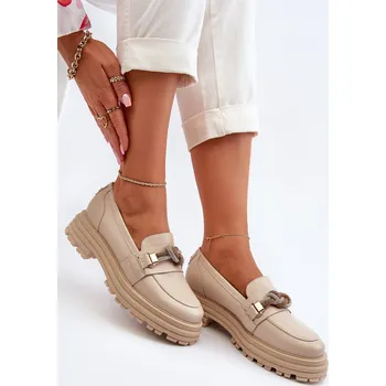 Dámské mokasíny Dámské kožené mokasíny s ozdobou Laura Messi 2780 béžové 40