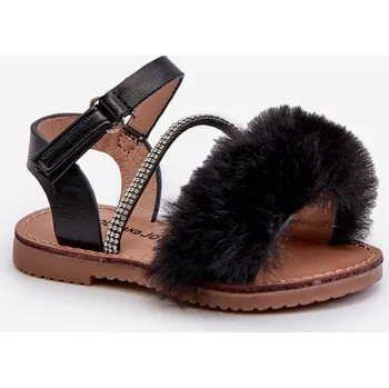 Dívčí oblečení Dětské sandálky na suchý zip s kožíškem černé Rosavere 20