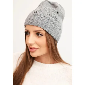 Čepice Dámská zimní čepice z vlny a s geometrickým vzorem K479 šedá UNI