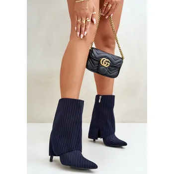 Dámská obuv Dámské boty s pruhy na jehlách s ohrnutým svrškem a špičatými špičkami tmavě modré Naritua 40