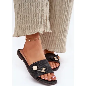 Dámské žabky Dámské Pantofle Na Plochém Podpatku S Mašlí Černé Sallariela 39