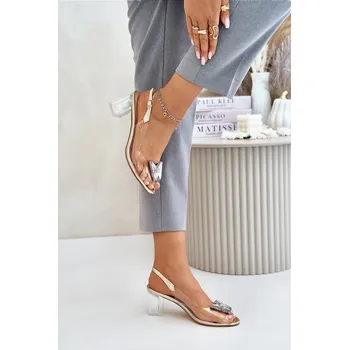 Dámská obuv Průhledné Sandály S Motýlem Na Podpatku D&A MR42-326 Zlaté 39