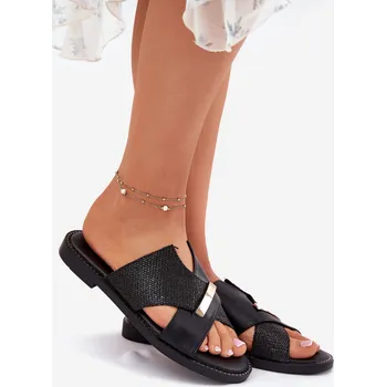 Dámské žabky Dámské Pantofle Na Plochém Podpatku S Ozdobným Detalem Vinceza 17385 Černé 37