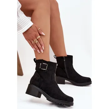Dámská zimní obuv Dámské kotníkové boty na nízkém podpatku s klípkem a s přezkou Helvina – černé Velikost: 38