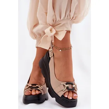 Dámské sandále Dámské Kožené Sandály Na Klínku A Platformě S Dekorací Artiker 56C2209 Béžové 40