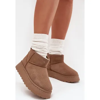 Dívčí sněhule Dámské Sněhule Na Platformě Zateplené Kožíškem Khaki Vesirae 38