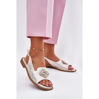 Dámské sandále Dámské Sandály Na Ploché Podpatky S Dekorativním Detaily S.Barski KV51-080 Stříbrné 36