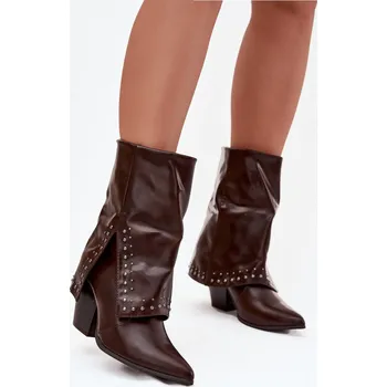 Dámské kozačky Kovbojky s otočeným límcem a zdobením Vyhřívané hnědé Inessia 37