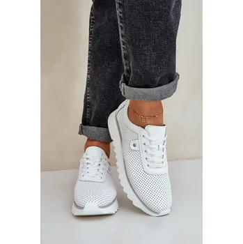 Dámské tenisky Kožené Sportovní Boty Na Platformě S Leskem D&A LR51-629 Bílé 39