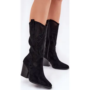 Dámská obuv Děrované Kovalové Kozačky Na Podpatku Černé S.Barski HY51-606 39