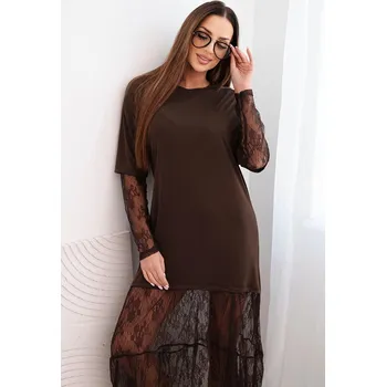 Dámské šaty Dámské šaty s tylovým spodním dílem a rukávy hnědá UNI