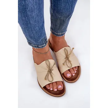 Dámské žabky Zazoo 2659 Kožené Dámské Pantofle Béžové 36