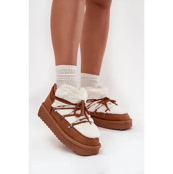 Dívčí sněhule Nízké sněhule na platformě s kožešinou D.Franklin DFSH370011 Camel 40