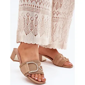 Dámské sandále Dámské Sandály Na Podpatku S Ozdobným Detalem Tmavě Béžové Julinemi 38