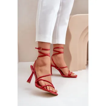 Dámské sandále Stylové Sandály Na Podpatku S Pásky Červené Saredi 40