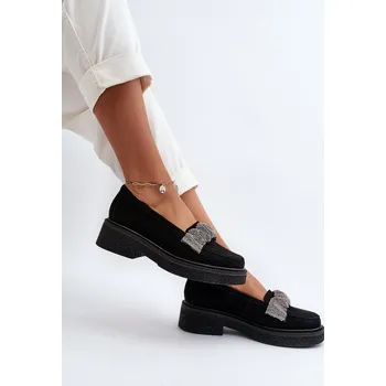 Dámské mokasíny Zazoo 3419 Dámské semišové mokasíny s ozdobným páskem Černé 39