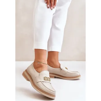 Dámské polobotky Zazoo 20174 Kožené Elegantní Polobotky Dámské Na Plochém Podpatku Béžové 37