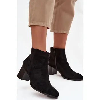 Dámská zimní obuv Dámské kotníkové boty na podpatku Eko semiš Černé Marilou 37