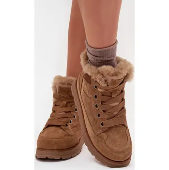 Dívčí sněhule Semišové Sněhule Dámské Na Platformě S Kožíškem Big Star SS274370 Camel 37