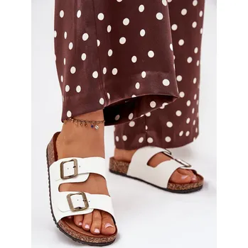 Dámské žabky Dámské Pantofle Na Korkové Platformě S Přezkami Bílé Vesina 38