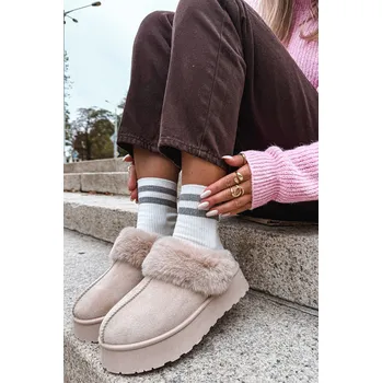 Dívčí sněhule Ženské Sněhule Na Platformě S Kožešinou A Přezkou Béžové Querina 40