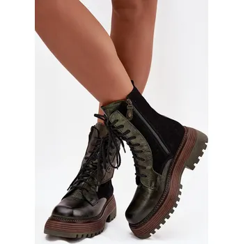 Dámská obuv Kožené workery dámské na platformě Maciejka 07104-09 tmavě zelené 37