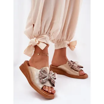 Dámské žabky Dámské Pantofle Na Klínu S Mašlí Zlaté Moonzella 41