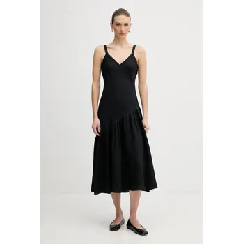 Dámské šaty Lněné šaty Dkny černá barva, midi, P5JNCD88 99X, vel. XL