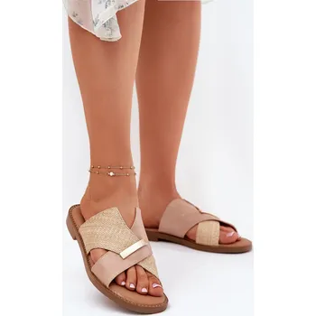 Dámské žabky Dámské Pantofle Na Plochém Podpatku S Ozdobným Detalem Vinceza 17385 Béžové 41