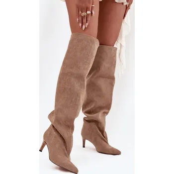 Dámské kozačky Dámské kozačky na jehlovém podpatku bez zapínání béžové Mavilla 36