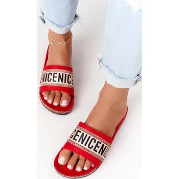 Dámské žabky Nazouváky Na Korkové Podrážce Se Zirkony červené Be Nice 40