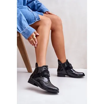 Dámská obuv Lakované Dámské Boty S Ozdobou Zateplené Černé S.Barski HY42-021 36