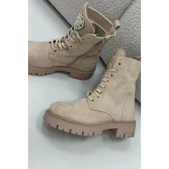 Dámská zimní obuv Dámské workery s krystaly na jazyku béžové Rosira 40