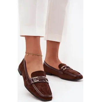 Dámské mokasíny Mokasyny Loafersy Dámské S Ozdobným Prvkem Čokoládové Evelora 37