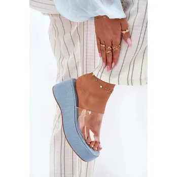 Dámské žabky Dámské Pantofle S Průhledným Páskem Na Klínu Jeans Meltiana 41