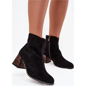 Dámská zimní obuv Kožené semišové dámské kotníky na podpatku Maciejka K7202-01 Černé 39