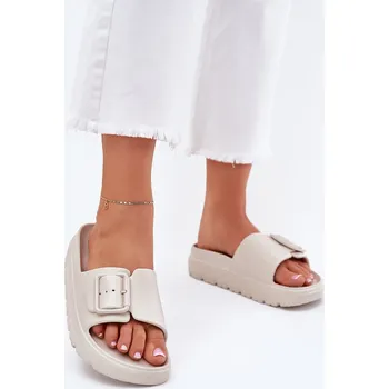 Dámské žabky Dámské Pěnové Pantofle Na Platformě S Přezkou Béžové Viasara 37