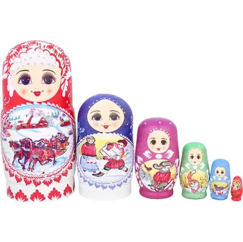 Dřevěná hračka Matrjoška 6ks 16cm Ruská zima (Dřevěná dekorace na poličku)