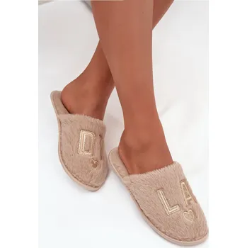 Dámské žabky Dámské pantofle s kožešinou LADY Vinceza 19958 béžové 40