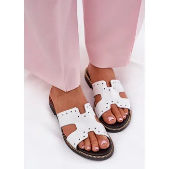 Dámské žabky Zazoo 40326 Lakované Dámské Pantofle S Dekorativními Výřezy Bílé 38