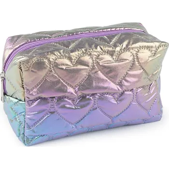 Kosmetická taška Kosmetická taška / pouzdro prošívané, srdce 18x11 cm holografické - fialová
