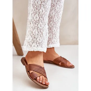 Dámské žabky Kožené Dámské Pantofle Lewski Shoes 3682 Camel 38