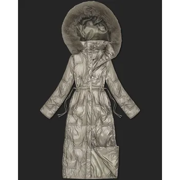 Dlouhá béžová dámská prošívaná zimní bunda (T2-2221#-62) odstíny béžové S (36)