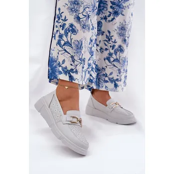 Dámské mokasíny Dámské Kožené Mokasíny se Zlatým Detailem Jasnoszare Vinceza 88007 37