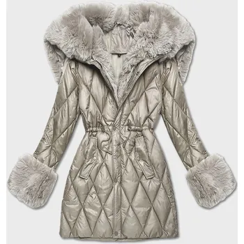Béžová bunda s kožešinovou kapucí, která tvoří límec (T3-2635#-62) odstíny béžové XL (42)
